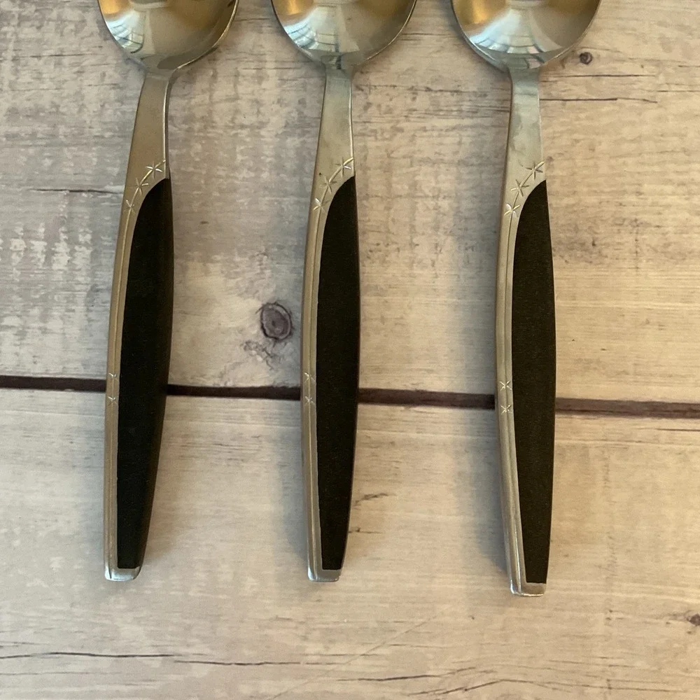 Marcrest Ebony Elegance Stainless 3 Oval Place Soup Spoon Starburst Japan